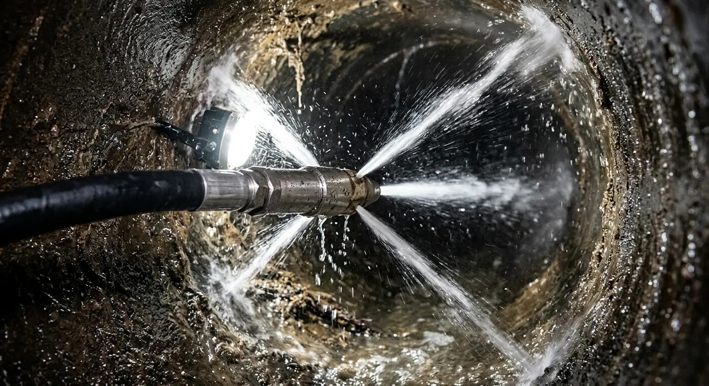 High-pressure hydro jetting nozzle cleaning sewer pipe for Trenchless Sewer Repair in Palm City